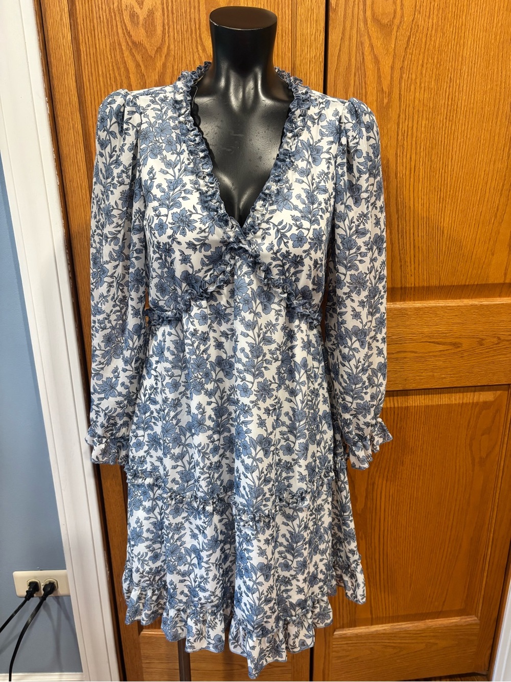 Blue Floral Ruffle Midi Dress